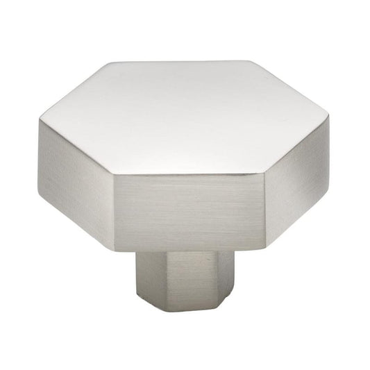 1-1/2 in. Satin Nickel Solid Hexagon Cabinet Drawer Knobs (10-Pack)